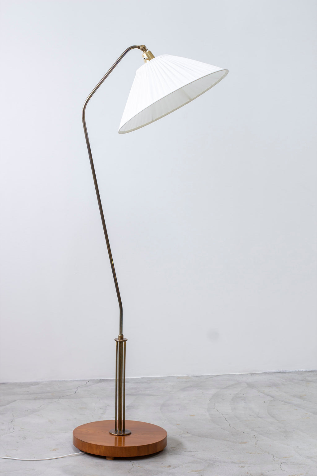 Swedish modern brass and elm floor lamp