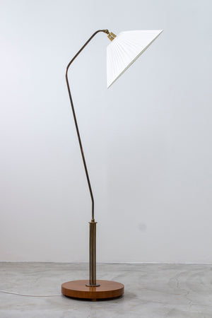 Swedish modern brass and elm floor lamp