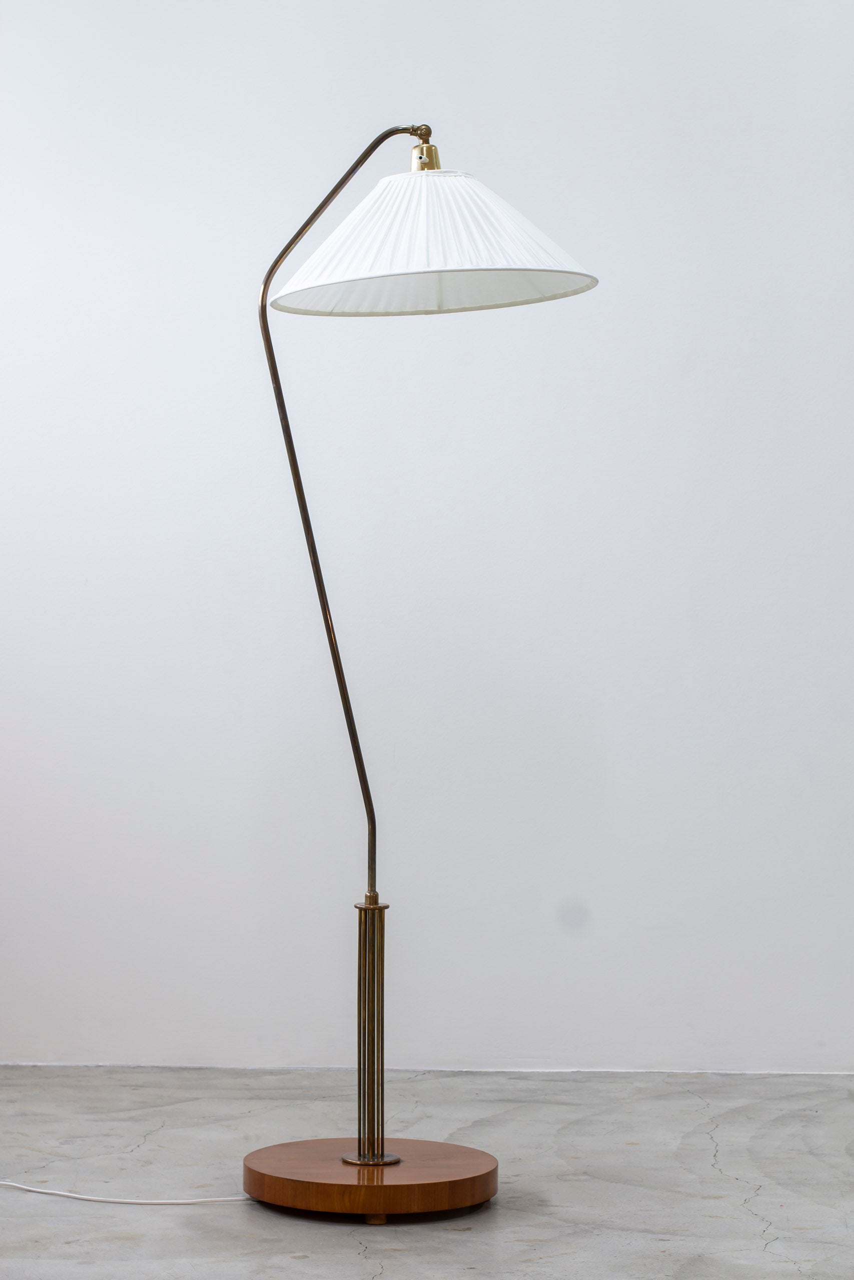 Swedish modern brass and elm floor lamp