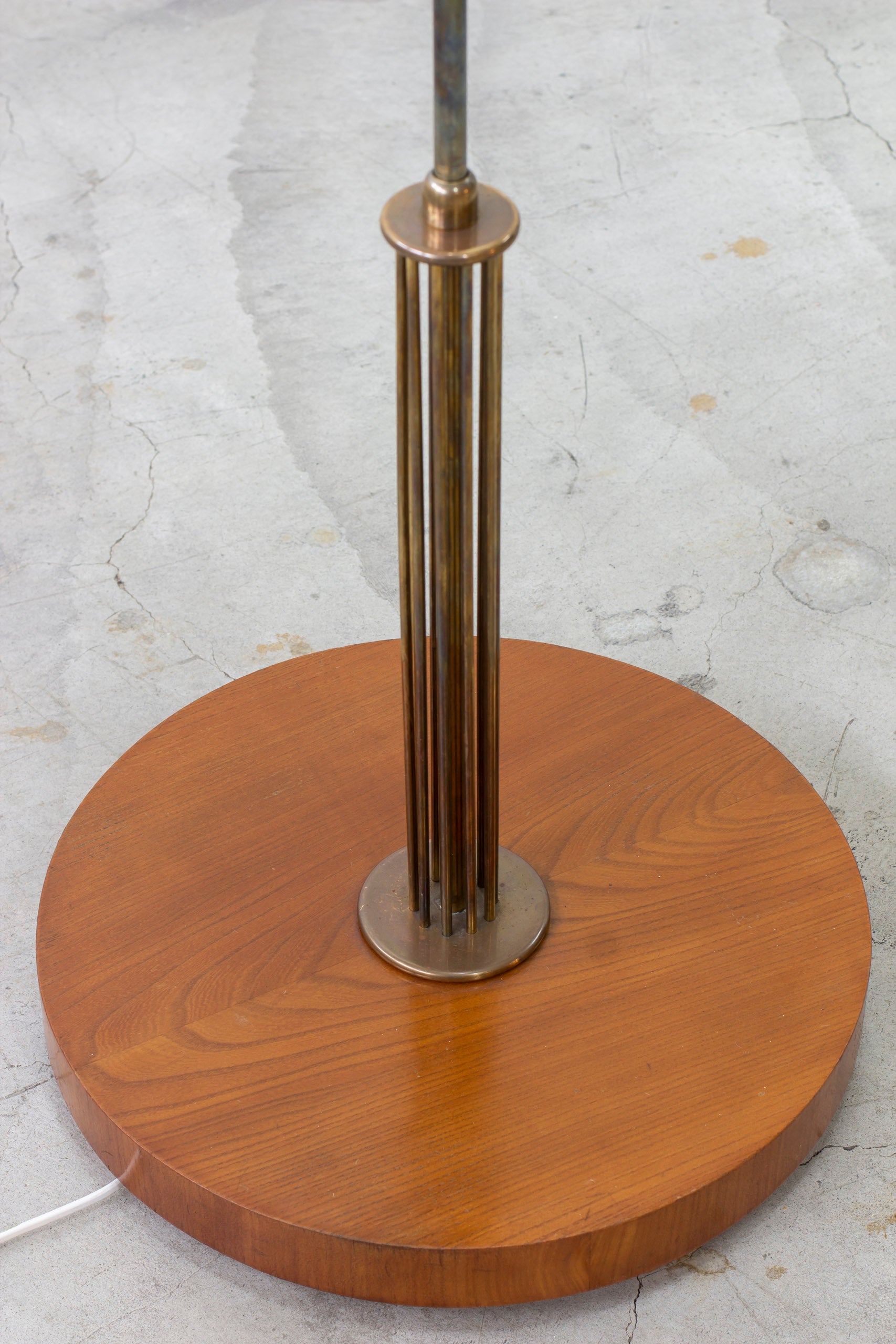 Swedish modern brass and elm floor lamp