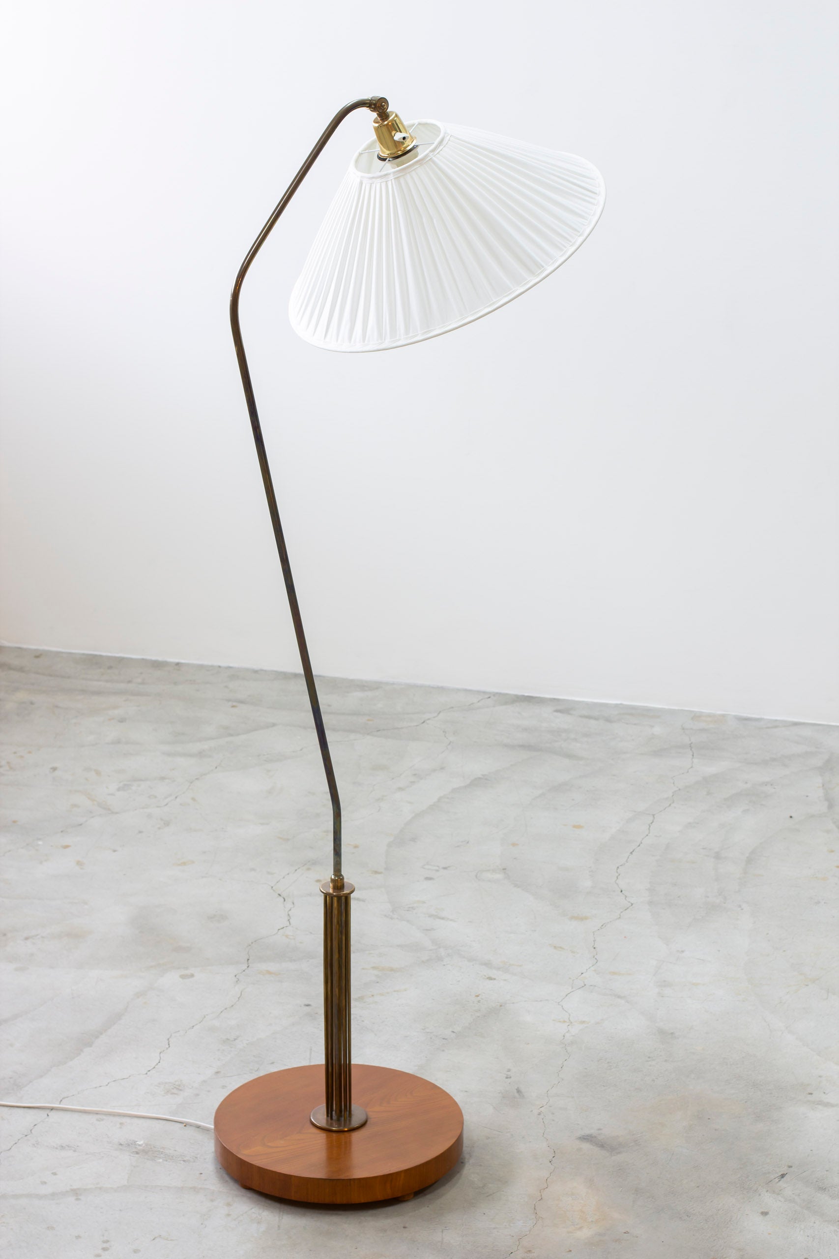 Swedish modern brass and elm floor lamp