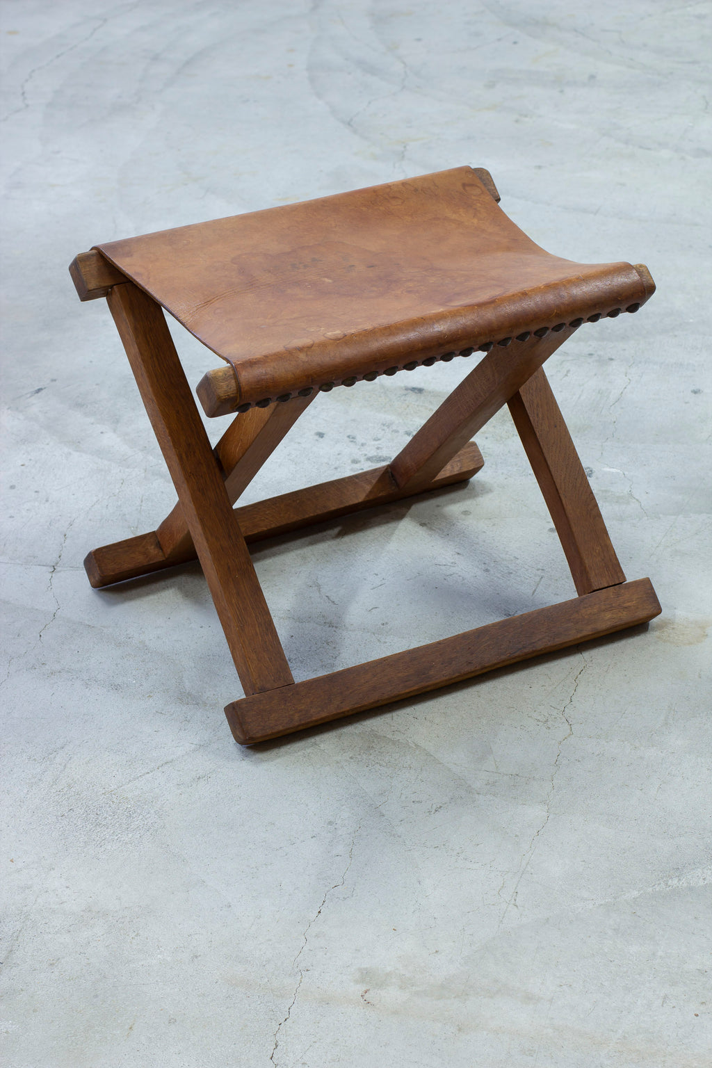 Danish leather and oak folding stool