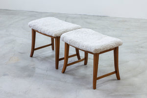 Swedish modern stools with sheepskin