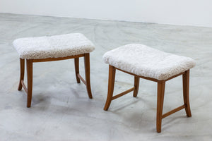 Swedish modern stools with sheepskin