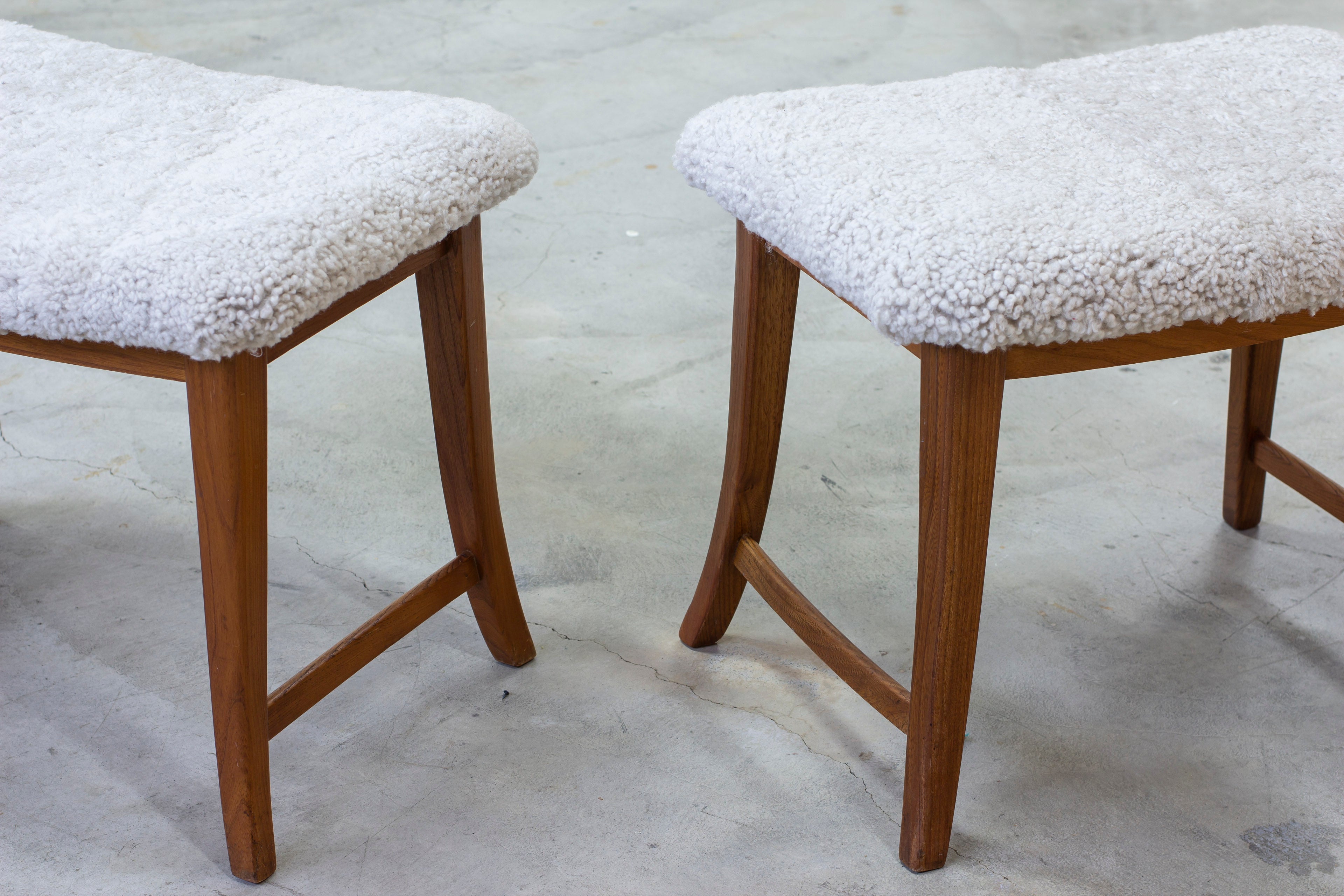 Swedish modern stools with sheepskin