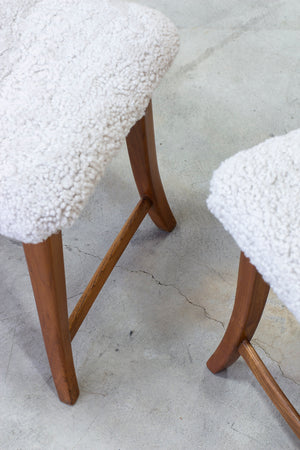 Swedish modern stools with sheepskin