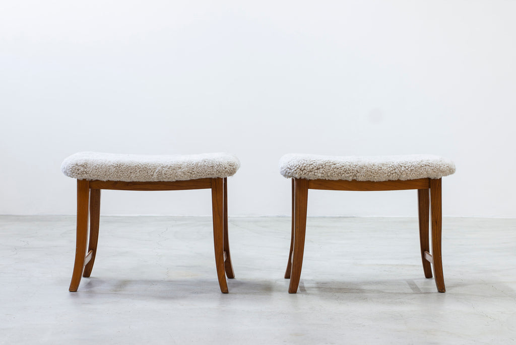 Swedish modern stools with sheepskin