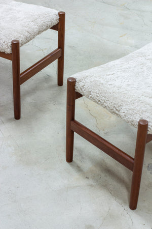 Pair of stools with sheepskin by Hugo Frandsen