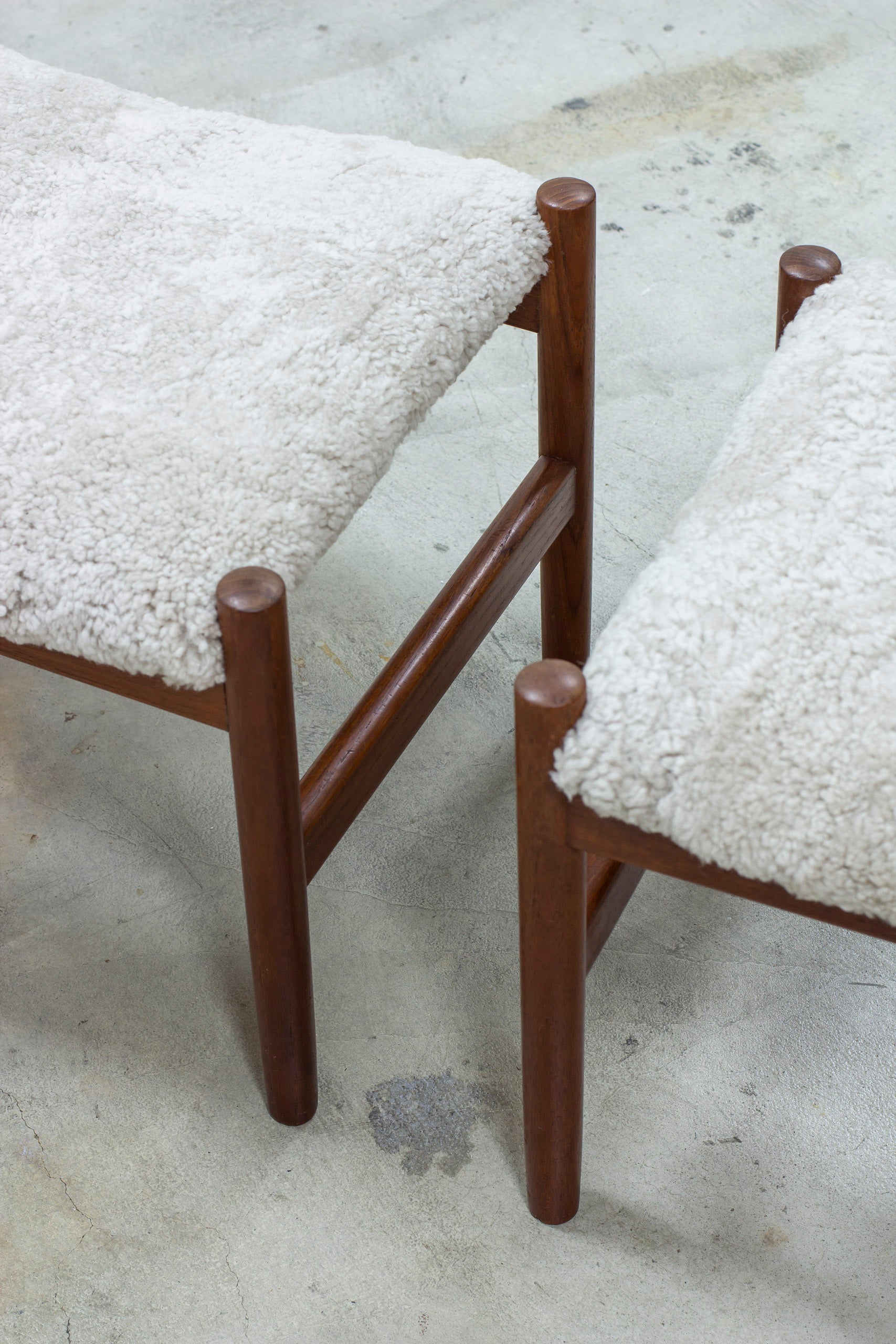 Pair of stools with sheepskin by Hugo Frandsen