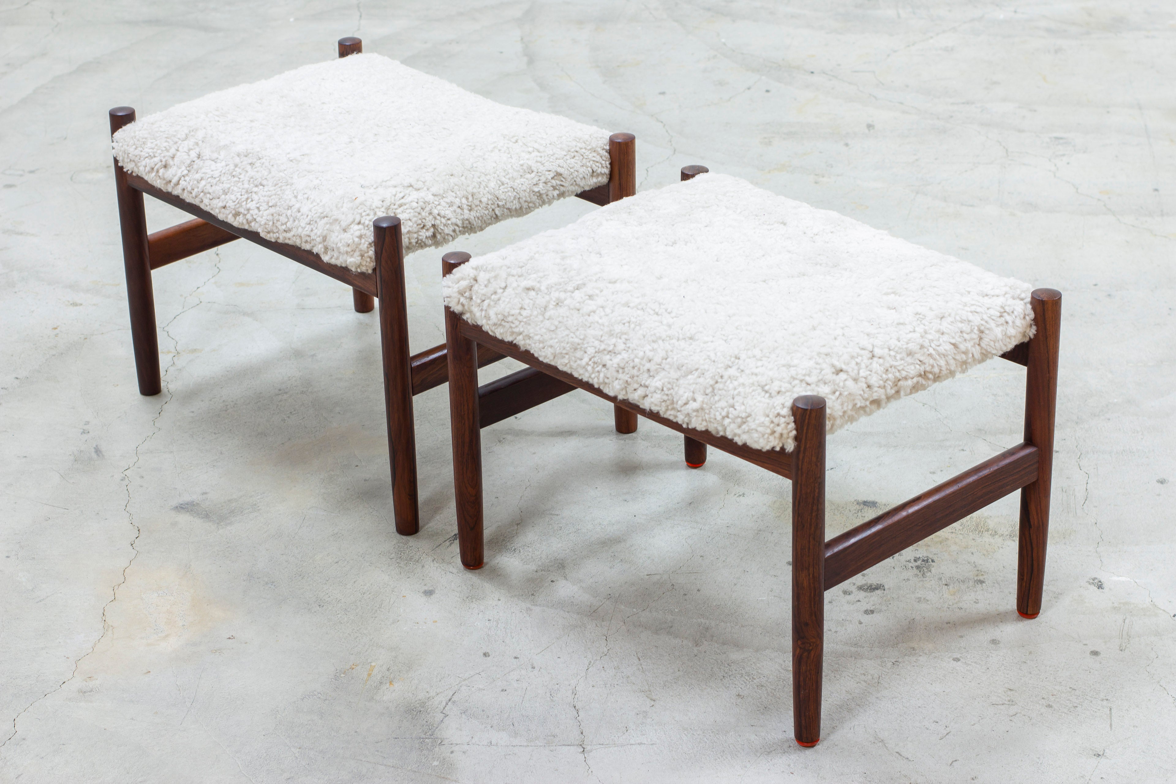 Pair of stools with sheepskin by Hugo Frandsen