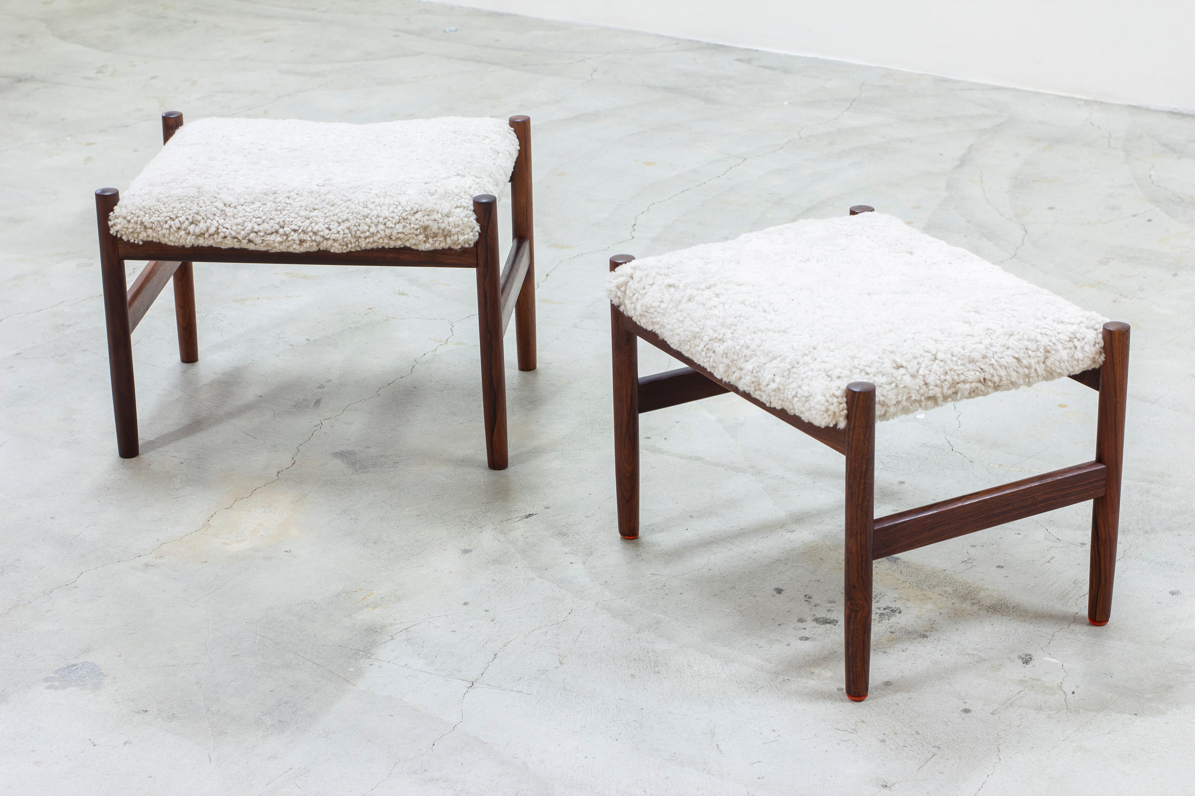 Pair of stools with sheepskin by Hugo Frandsen