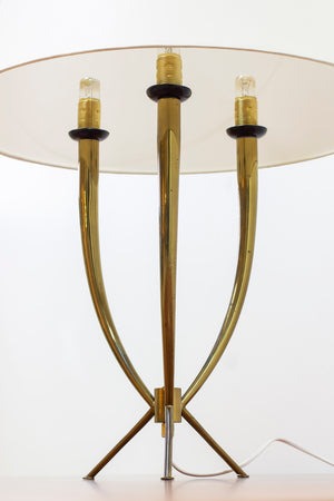 Mid century brass tripod table lamp